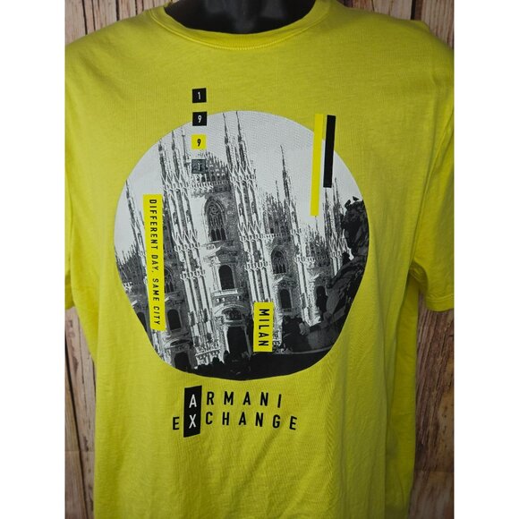 Armani Exchange Womens Yellow T-Shirt Large Milan Print - Picture 3 of 8